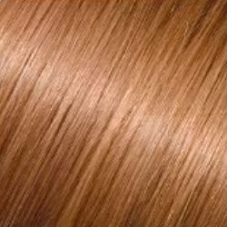 Close-up of smooth, shiny light brown hair strands.