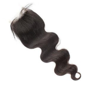 A wavy black hair extension with a small loop at the end.