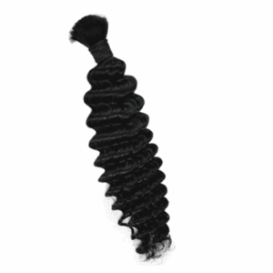 A bundle of curly black hair extension.