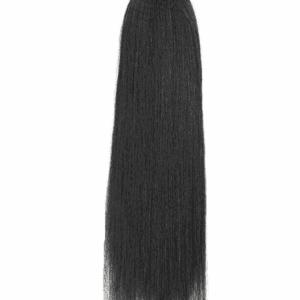 Long straight black hair extension with a clip.
