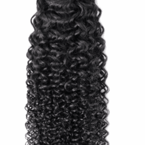 Close-up of curly black hair bundle with tight ringlets.