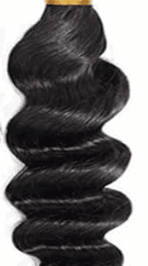 Close-up of shiny black wavy hair strand.
