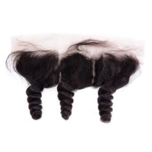 Three black curly hair bundles with lace frontal.