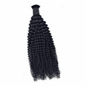 Bundle of curly black hair extensions.