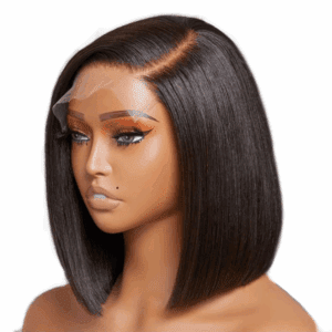 Sleek bob haircut wig on a mannequin head.